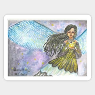 Fairy of stars - A magical fairy with feathers illustration  inspired by the night sky Sticker